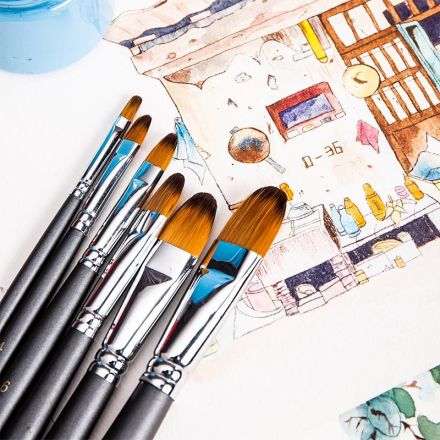 Набор кистей Deli плоская нейлон 6шт., пакет с европодвесом, 73894