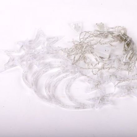 Электрогирлянда-занавес комнатная "Звезды, луна", 3х0,8 м,120 LED, тёплый белый, 220 V, контроллер, ЗОЛОТАЯ СКАЗКА, 591360