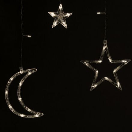 Электрогирлянда-занавес комнатная "Звезды, луна", 3х0,8 м,120 LED, тёплый белый, 220 V, контроллер, ЗОЛОТАЯ СКАЗКА, 591360