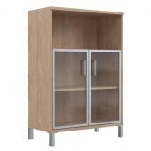 Шкаф средний с малыми стеклянными дверьми в AL-рамке B 420.4 Дуб Девон 900х450х1286 BORN