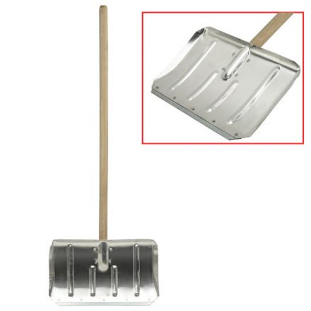 Лопата снеговая 49х30см, алюминиевая усиленная ребрами жесткости, ДЕРЕВЯННЫЙ черенок 120см, армирующая металлическая планка на клепках, ЛТСЕ