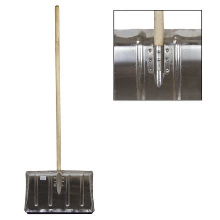 Лопата снеговая 49х30см, алюминиевая усиленная ребрами жесткости, ДЕРЕВЯННЫЙ черенок 120см, армирующая металлическая планка на клепках, ЛТСЕ