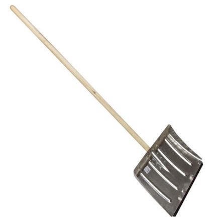 Лопата снеговая 49х30см, алюминиевая усиленная ребрами жесткости, ДЕРЕВЯННЫЙ черенок 120см, армирующая металлическая планка на клепках, ЛТСЕ