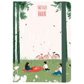 Скетчбук, белая бумага 120 г/м2, 145х203 мм, 80 л., резинка, твердый, BRAUBERG ART, "Прогулка", 116896