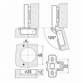 Петля УЗК_мини StahlBuro 103х62 D26 Clip-On полунакладная(15904)хром 2шт/уп