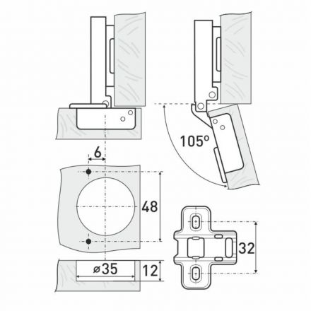 Петля УЗК_мини StahlBuro 103х62 D26 Clip-On полунакладная(15904)хром 2шт/уп