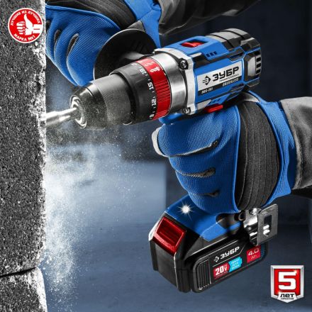 Дрель-шуруповерт аккум. бесщет. ударная ЗУБР DBS-201-42, 20 В, 2 АКБ (4Ач)