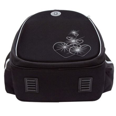 Ранец GRIZZLY анатомическая спинка, c брелоком, для девочек, "HEARTS", чёрный 36х28х20 см, RAz-586-5/1