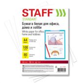 Бумага белая А4, 80 г/м2, 100 л., STAFF "СТАНДАРТ", СТУДЕНЧЕСКАЯ, Россия, 146% (CIE), 115351