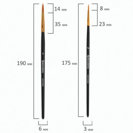 Кисти синтетика BRAUBERG, НАБОР 10 шт., черные (Круглые; Овальные; Плоские; Лайнеры), 201028