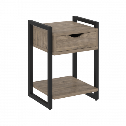 Loft Тумба на регулируемых опорах с ящиком и полкой VR.L-T1.O Тиквуд тёмный/Чёрный металл 500*460*719