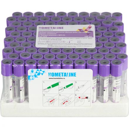 Вакуумные пробирки с ЭДТА-К3 3 мл, 13х75 мм, KOMETALINE 100шт/уп