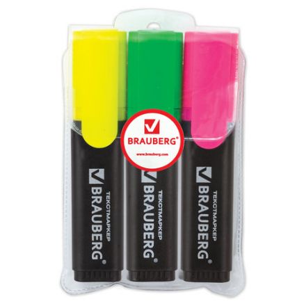 Набор текстовыделителей BRAUBERG 3 шт., АССОРТИ, "Contract", линия 1-5 мм, 150395