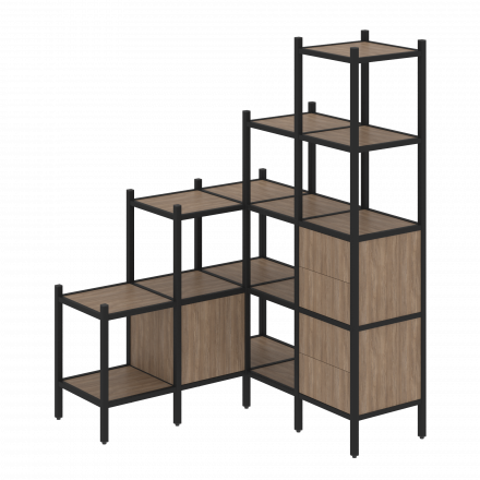 Loft Угловой внутренний стеллаж наборный VR.L-40 Дуб аризона/Чёрный металл 1278*1278*1869