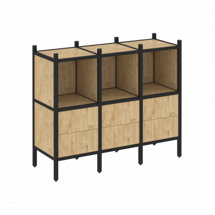 Loft Прямой стеллаж наборный VR.L-07 Тиквуд светлый/Чёрный металл 1278*446*1047