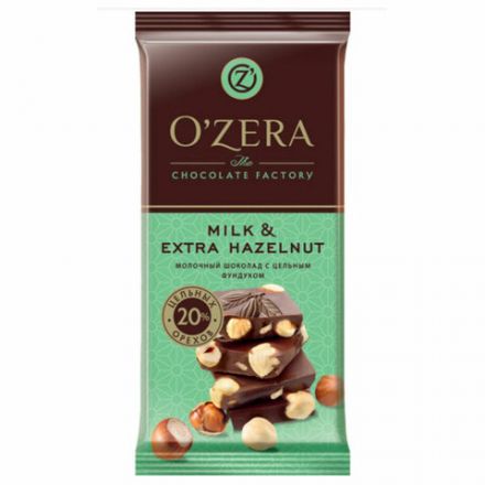 Шоколад O'ZERA "Milk & Extra Hazelnut" молочный, с цельным фундуком, 90 г, ПШ526 Шоколад O'ZERA "Milk & Extra Hazelnut" молочный, с цельным фундуком, 90 г, ПШ526