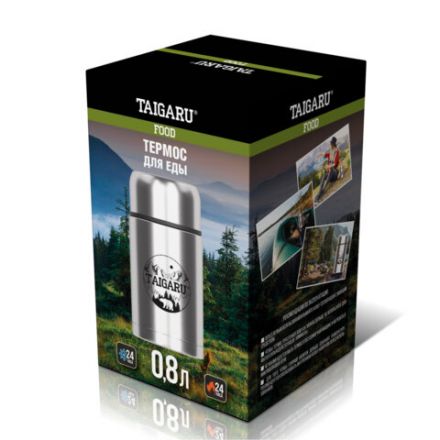 Термос 0,8л FOOD, для еды/напитков с широким горлом, нержавеющая сталь SUS304, серебристый, TAIGARU (ТАЙГАРУ), 700325