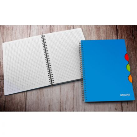 Бизнес-тетрадь Attache А6,100л,кл,спир,обл.пластик,с разделителями,голубой