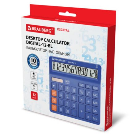 Калькулятор настольный BRAUBERG DIGITAL-12-BL (151х152 мм), 12 разрядов, двойное питание, СИНИЙ, 272969