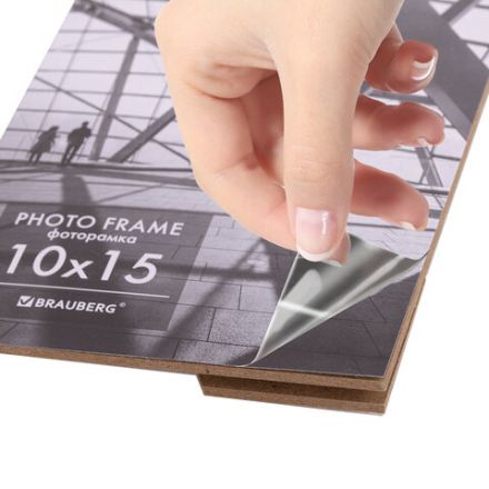 Рамка 10х15 см небьющаяся, багет 14,6 мм, пластик, BRAUBERG "Original Line", черная/серебро, 391233