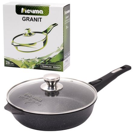 Сковорода 26 см, съемная soft-touch ручка, крышка, антипригарное покрытие, МЕЧТА "Гранит Black", с026802 Сковорода 26 см, съемная soft-touch ручка, крышка, антипригарное покрытие, МЕЧТА "Гранит Black", с026802