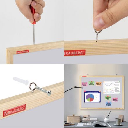 Доска магнитно-маркерная 60х90 см, деревянная рамка, BRAUBERG "Wood", 238796