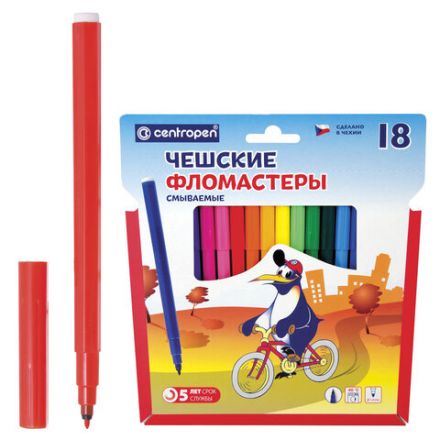 Фломастеры 18 ЦВЕТОВ CENTROPEN "Пингвины", смываемые, вентилируемый колпачок, 7790/18ET, 7 7790 1886 Фломастеры 18 ЦВЕТОВ CENTROPEN "Пингвины", смываемые, вентилируемый колпачок, 7790/18ET, 7 7790 1886