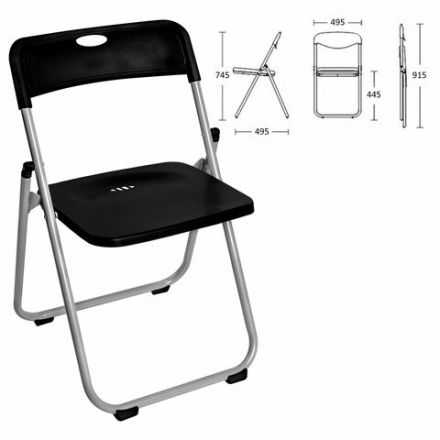 Стулья складные BRABIX "Golf Lite CF-017", КОМПЛЕКТ 4 шт., серебристый каркас, пластик, чёрный, 533034