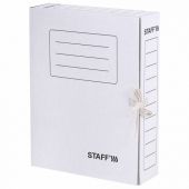 Папка архивная с завязками А4 (325х250 мм), 75 мм, до 700 листов, микрогофрокартон, БЕЛАЯ, STAFF, 128869