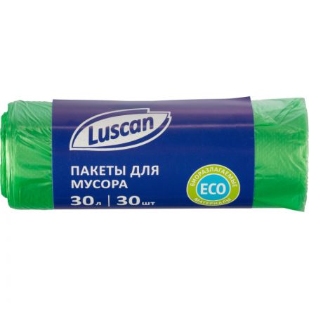 Мешки для мусора ПНД 30л 10мкм 30 шт/рул зеленые 50x60см Luscan Bio Мешки для мусора ПНД 30л 10мкм 30 шт/рул зеленые 50x60см Luscan Bio