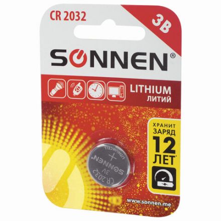 Батарейка литиевая SONNEN Lithium CR2032 "таблетка, дисковая, кнопочная" 1 шт., блистер, 451974 Батарейка литиевая SONNEN Lithium CR2032 "таблетка, дисковая, кнопочная" 1 шт., блистер, 451974