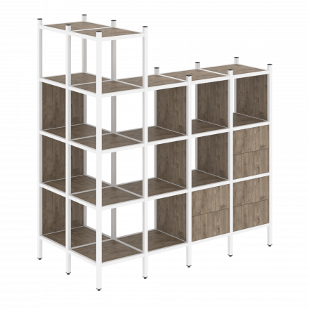 Loft Угловой внешний стеллаж наборный VR.L-57 Тиквуд тёмный/Белый металл 862*1694*1869
