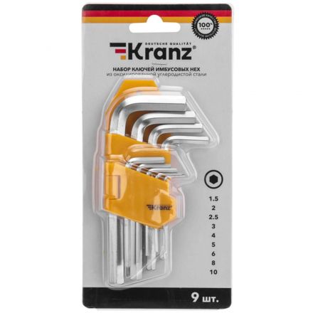 Набор ключей имбусовых HEX KRANZ 1,5-10 мм, CrV, 9 шт. KR-12-5215