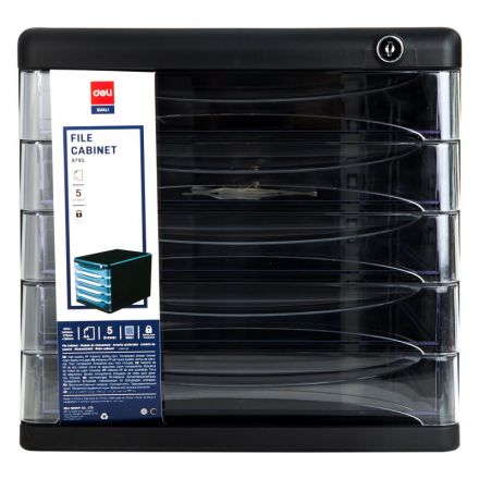Бокс с выдвижными лотками Deli E9795Bl 5 выдвижн лотков с замком черный