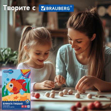 Цветная бумага ТИШЬЮ 17 г/м2, А4 (210х297 мм), 80 листов, 40 цветов в папке, BRAUBERG, 116499