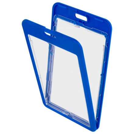 Бейдж вертикальный (85х54 мм), ДВУСТОРОННИЙ, cиний, ЗАЩИТА ОТ ВЛАГИ И ПЫЛИ, BRAUBERG EXTRA, 238808