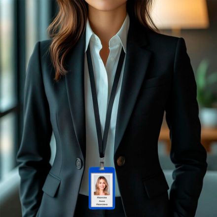 Бейдж вертикальный (85х54 мм), ДВУСТОРОННИЙ, cиний, ЗАЩИТА ОТ ВЛАГИ И ПЫЛИ, BRAUBERG EXTRA, 238808