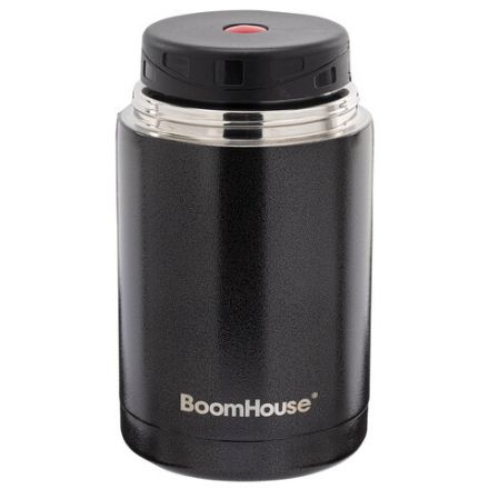 Термос 1 л для еды/напитков с широким горлом, BOOMHOUSE (БУМХАУС) LUNCH, нержавеющая сталь SUS304, черный, 700327