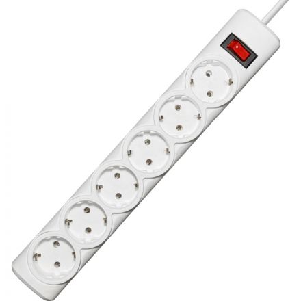 Сетевой фильтр PROGIX PG641 6р/3м/3,5кВТ/16А заземление, белый, ПВС 3х1.5