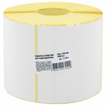Термоэтикетки ЭКО, 100х100 мм, 1000 этикеток в ролике, 111964