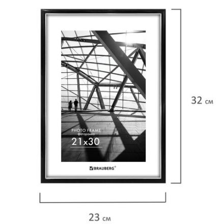 Рамка 21х30 см небьющаяся, багет 14,6 мм, пластик, BRAUBERG "Original Line", черная/серебро, 391234