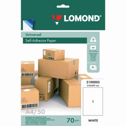 Этикетка самоклеящаяся 210х297 мм, 1 этикетка, белая, 70 г/м2, 50 листов, LOMOND, 2100005 Этикетка самоклеящаяся 210х297 мм, 1 этикетка, белая, 70 г/м2, 50 листов, LOMOND, 2100005