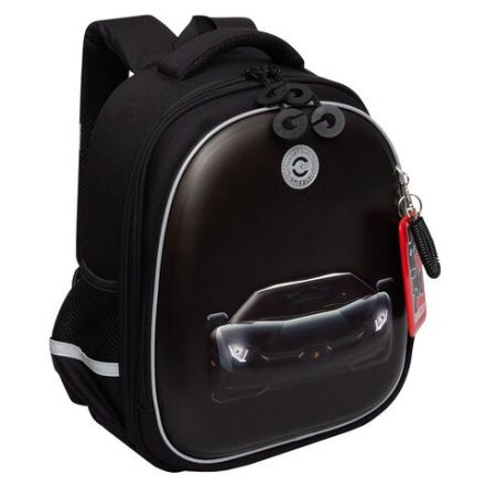 Ранец GRIZZLY анатомическая спинка, c бейджем, для мальчиков, "BLACK CAR", 36х28х20 см, RAz-587-7/1