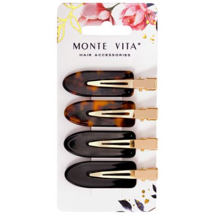 Заколки для волос НАБОР 4 шт., 6 см, глянцевый, черный, черепаховый, MONTE VITA (МОНТЕ ВИТА), 457088