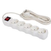 Сетевой фильтр СУ10-005 5 розеток, с заземлением, выключатель, 16 А, 3 м, белый, 7044