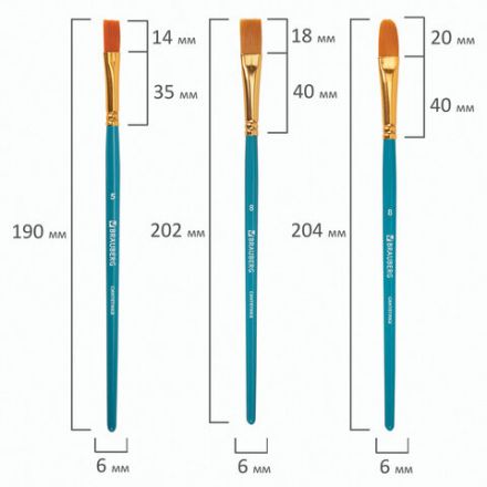 Кисти синтетика BRAUBERG, НАБОР 10 шт., синие (Круглые; Овальные; Плоские; Лайнеры), 201030