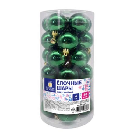 Шары ёлочные 30 шт., 4 см, "Solid Color", пластик, ЗЕЛЕНЫЕ, глянец, ЗОЛОТАЯ СКАЗКА, 592500