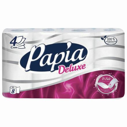 Бумага туалетная бытовая, спайка 8 шт., 4-слойная (8х16 м), PAPIA DELUXE, белая, 5080737 Бумага туалетная бытовая, спайка 8 шт., 4-слойная (8х16 м), PAPIA DELUXE, белая, 5080737