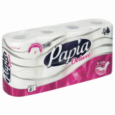 Бумага туалетная бытовая, спайка 8 шт., 4-слойная (8х16 м), PAPIA DELUXE, белая, 5080737 Бумага туалетная бытовая, спайка 8 шт., 4-слойная (8х16 м), PAPIA DELUXE, белая, 5080737