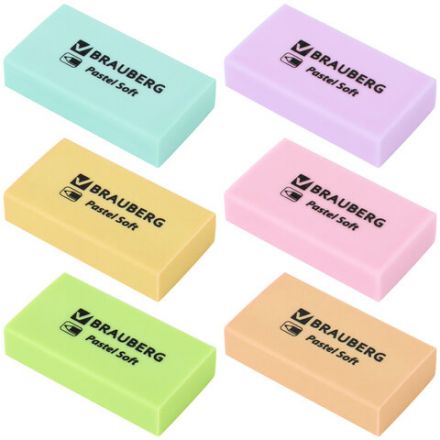 Ластики BRAUBERG PASTEL SOFT НАБОР 6 шт., размер ластика 45х25х10 мм, экологичный ПВХ, 271340 Ластики BRAUBERG PASTEL SOFT НАБОР 6 шт., размер ластика 45х25х10 мм, экологичный ПВХ, 271340